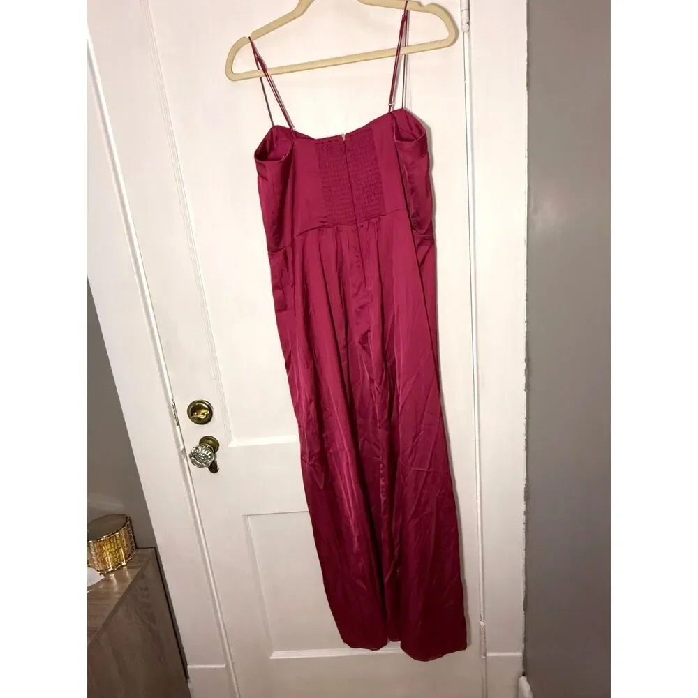 Abercrombie and Fitch Camille Pink Fuschia Satin Maxi Dress Size Large NWOT
